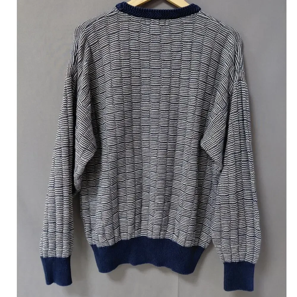 LA Mode Gray Embroidered Knit Geometric Pullover Sweater Men Size M